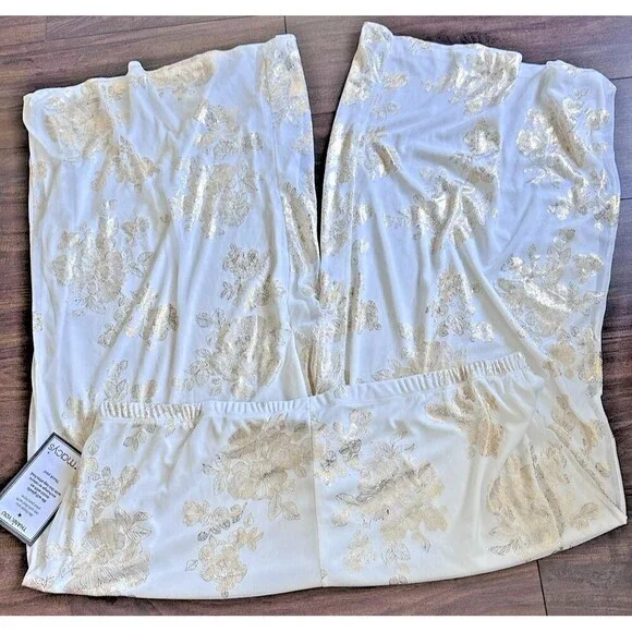 MSK Women's Plus Size Printed Chiffon Pull-On Palazzo Pants Ivory Gold 2X - Picture 8 of 11